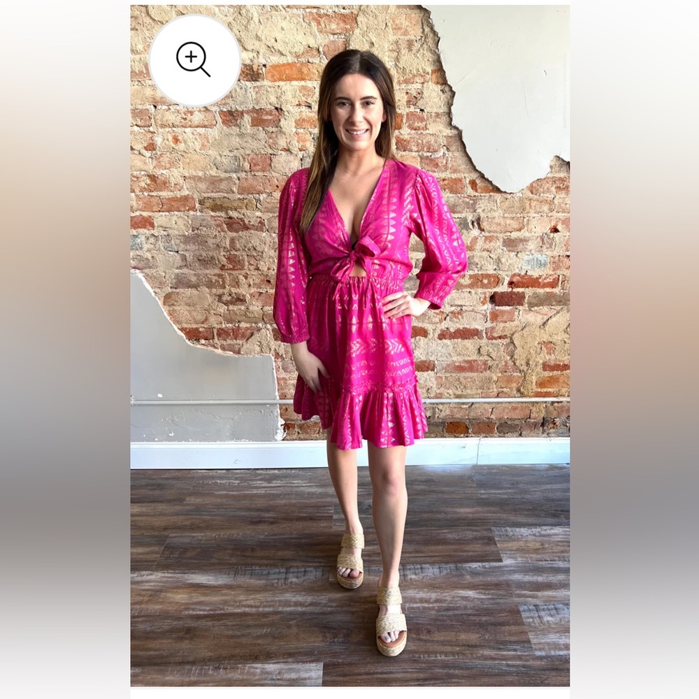Pink and Gold Tie Front Dress- NWT